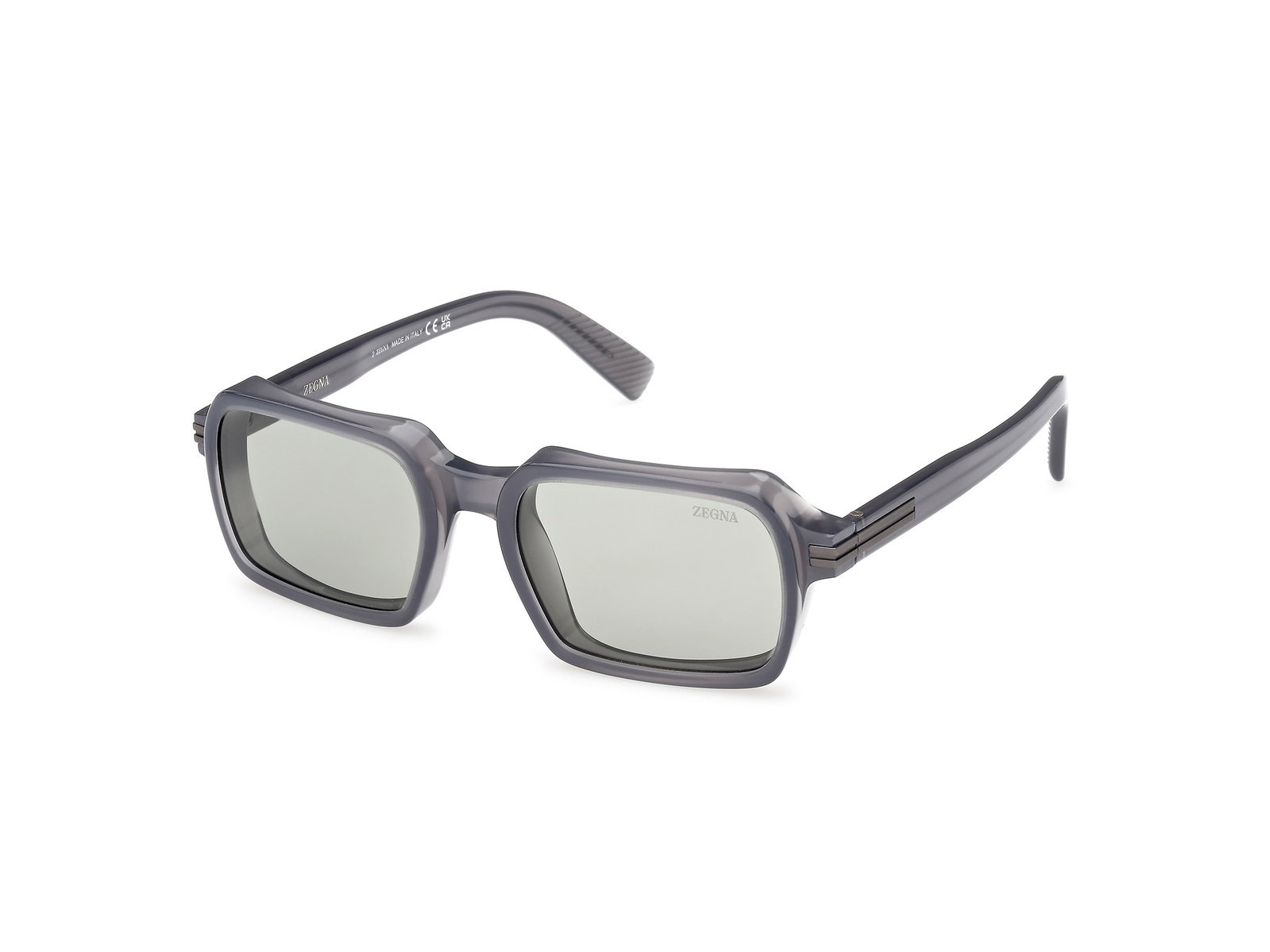 Das Bild zeigt die Zegna Sonnenbrille 0254 in glänzend hellblau leicht schräg von der Seite.